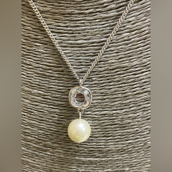 s-l400.jpg Givenchy Silver and Pearl Crystal Pendant Necklace